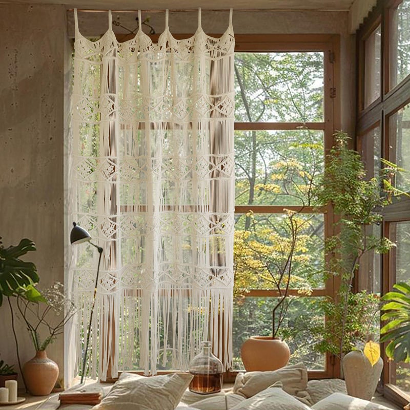 Flber Macrame Curtain Handmade Woven Curtains, Door & Window Drapes,Divider Room Doorway Curtain,Natural Fiber, Stylish Handcrafted Door for Home DÃ©cor 42" W x 75" L - Image 2