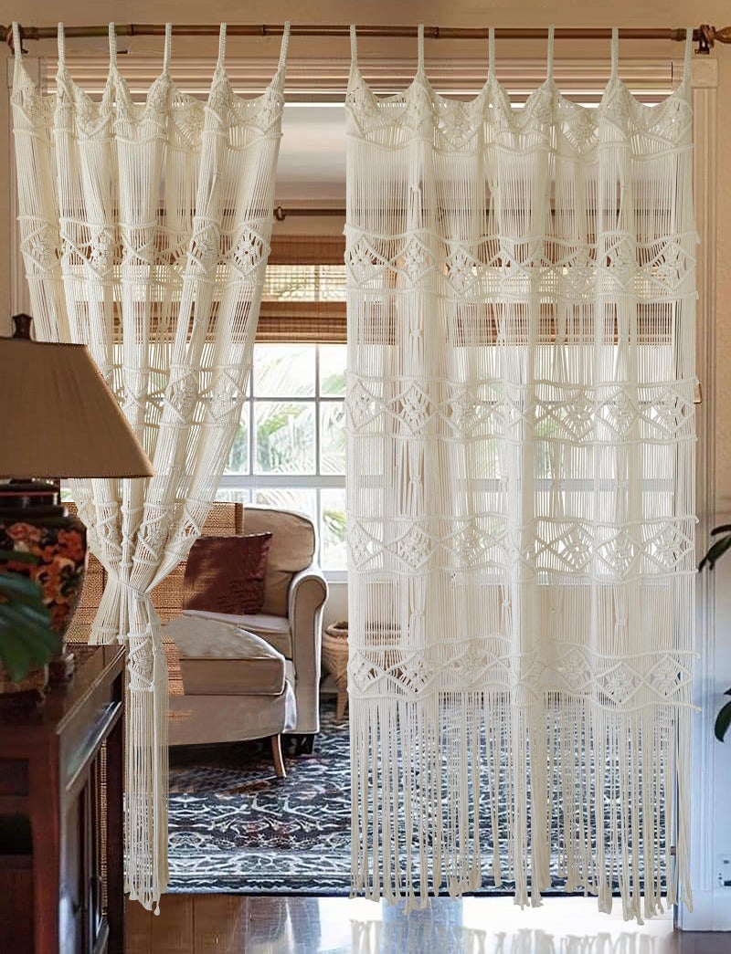 Flber Macrame Curtain Handmade Woven Curtains, Door & Window Drapes,Divider Room Doorway Curtain,Natural Fiber, Stylish Handcrafted Door for Home DÃ©cor 42" W x 75" L - Image 3