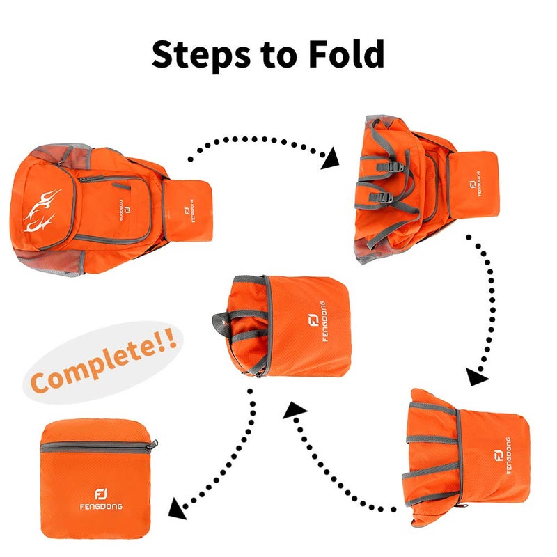 FENGDONG 35L Lightweight Foldable Waterproof Packable Travel Hiking Backpack Daypack for men women Orange - Image 3