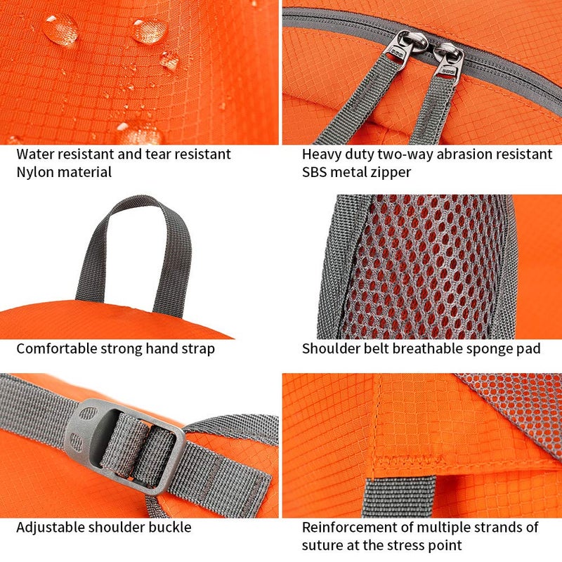 FENGDONG 35L Lightweight Foldable Waterproof Packable Travel Hiking Backpack Daypack for men women Orange - Image 4