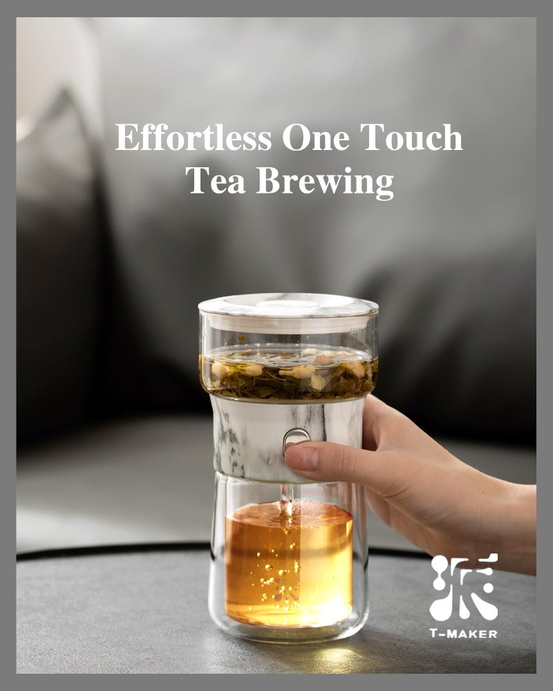 Zens Modern Small Glass Infuser Teapot  Magic One Touch Drip Tea Pot Infusers For Loose Tea Diffuser  Cool Herbal Teapot With 200Ml Insulated Cup And Portable Gray Tea Kits For Tea Lovers Gifts - Image 2