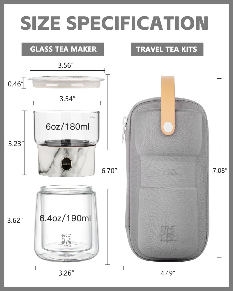 Zens Modern Small Glass Infuser Teapot  Magic One Touch Drip Tea Pot Infusers For Loose Tea Diffuser  Cool Herbal Teapot With 200Ml Insulated Cup And Portable Gray Tea Kits For Tea Lovers Gifts - Image 5