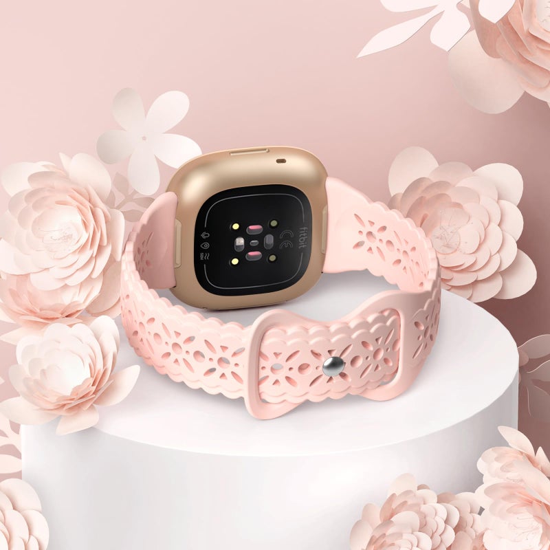 Dirrelo 4 pack Lace Silicone Band Compatible with Fitbit Sense Bands/Sense 2 Bands for Women, Ultrathin Hollow-out Breathable Sport Strap Replacement Wristbands for Versa 3/Versa 4/Sense 2/Sense Watch - Image 2