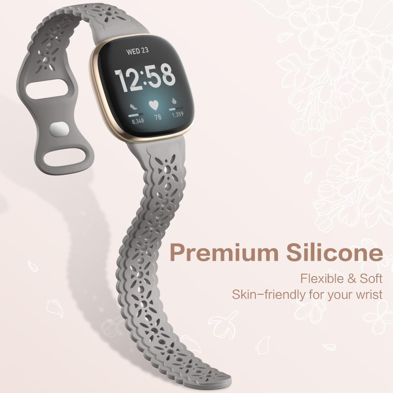 Dirrelo 4 pack Lace Silicone Band Compatible with Fitbit Sense Bands/Sense 2 Bands for Women, Ultrathin Hollow-out Breathable Sport Strap Replacement Wristbands for Versa 3/Versa 4/Sense 2/Sense Watch - Image 4