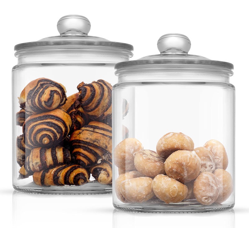 JoyJolt JoyJolt Elegant Cookie Jar 2 Large Glass Jar With Lid Jars for Kitchen Counter with Lids Candy Jar Decorative Apothecary Canisters Half Gallon Lid Airtight 