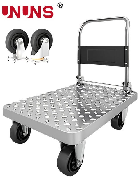 Foldable Steel Panel Truck,Heavy Duty Drywall Cart Platform Truck Flat Cart,2000lbs,4" Swivel Brake Casters,With 1Front,18X24 INCH,Silver