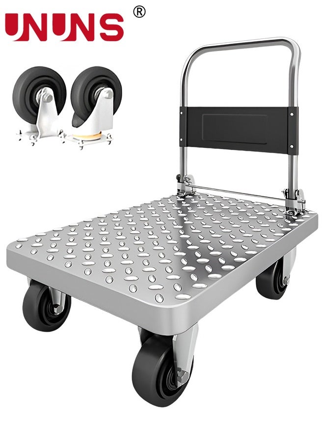 UNUNS Foldable Steel Panel Truck,Heavy Duty Drywall Cart Platform Truck Flat Cart,2000lbs,4" Swivel Brake Casters,With 1Front,18X24 INCH,Silver  - Image 1