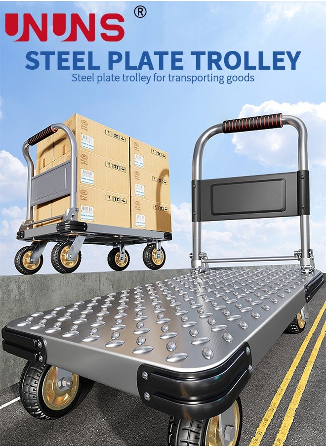 UNUNS Foldable Steel Panel Truck,Heavy Duty Drywall Cart Platform Truck Flat Cart,2000lbs,4" Swivel Brake Casters,With 1Front,18X24 INCH,Silver  - Image 2