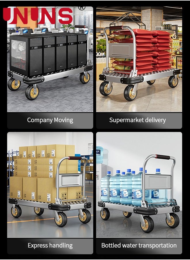 Foldable Steel Panel Truck,Heavy Duty Drywall Cart Platform Truck Flat Cart,2000lbs,4" Swivel Brake Casters,With 1Front,18X24 INCH,Silver