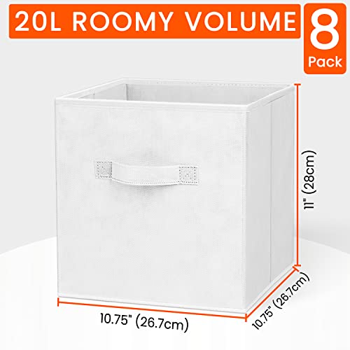Criusia Storage Cubes - 11 Inch Heavy Duty Fabric Storage Bins for Shelves Closet Cube Organizer - 8 Pack Collapsible Cube Storage Bins Baskets for Clothes Blankets Toys - Nursery Organization (White) - Image 2