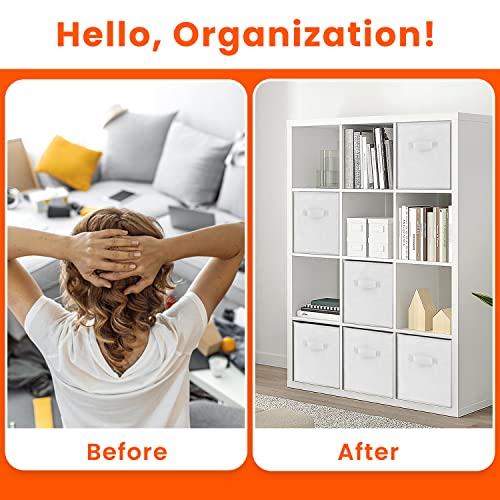 Criusia Storage Cubes - 11 Inch Heavy Duty Fabric Storage Bins for Shelves Closet Cube Organizer - 8 Pack Collapsible Cube Storage Bins Baskets for Clothes Blankets Toys - Nursery Organization (White) - Image 4