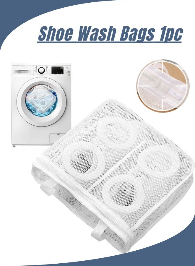 Shoe Wash Bags, Large Capacity and Portable, Wash & Dry Wash & Dry Net Bag, Bag, Reusable Mesh Shoe Laundry Bags, Washing Machine Shoe Care Laundry Bag, With Foam Ring Protection & Zipper, Wash Bags for Sneakers and Delicates (36*30*12cm, White)  - Image 1