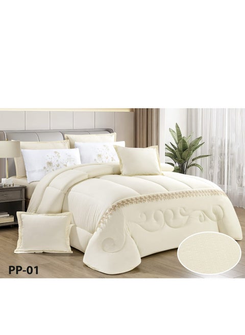 Summer Bedspread 8 Pieces Two Doubles Elegant Design With Lace Line Suitable For a Bed Size Of 200x200 And a Quilt Size Of 230x250 CM