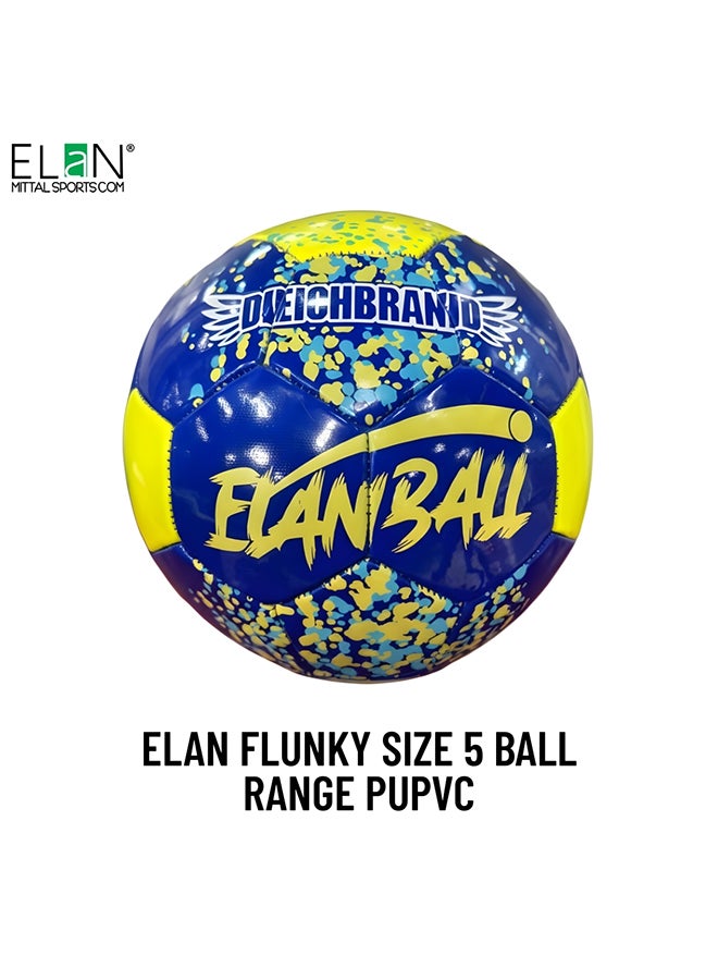 Elan Elan Flunky Official Size 5 PVC Football – Blue, Yellow & Orange Durable Stitched Soccer Ball with High Bounce and Reinforced Outer Cover, Ideal for Outdoor Practice and Competitive Play - Premium Balls for Performance, Durability and Everyday Use - Image 1