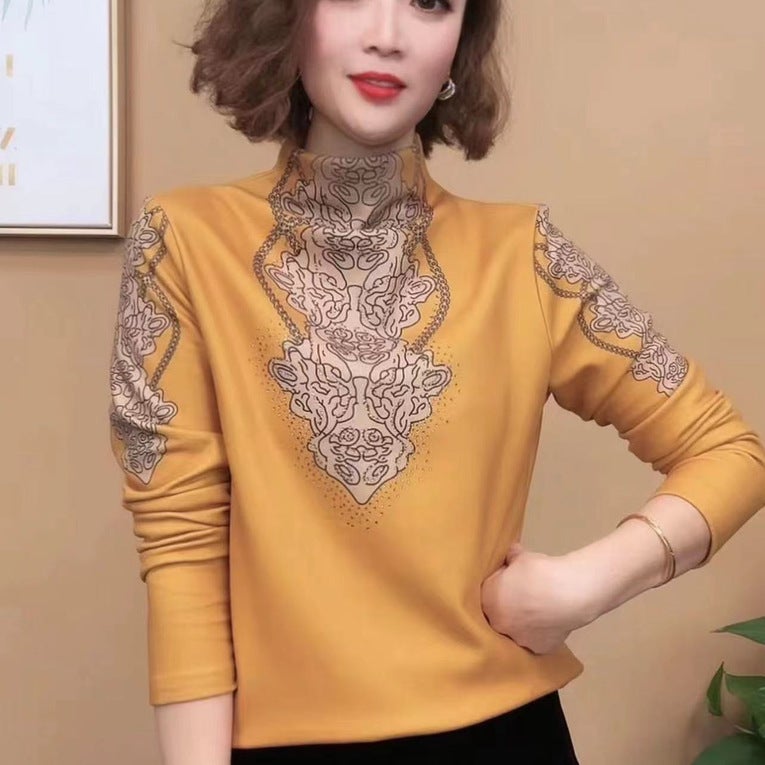 New Velvet And Velvet Half Turtleneck Bottoming Shirt, Fashionable, Warm And Casual, Thickeneded Long-Sleeved Shirt Top - Image 3