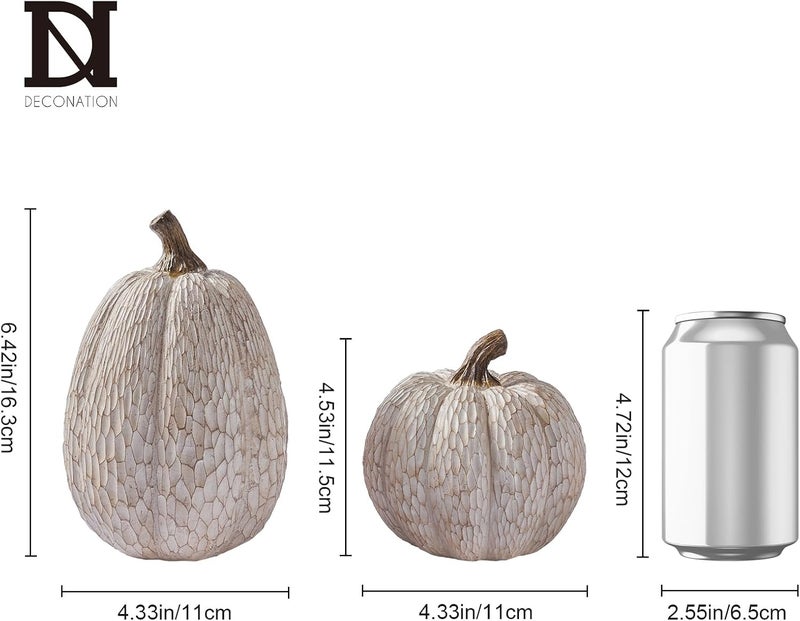 DN DECONATION Thanksgiving Resin Pumpkins Fall Decor, Brown and White Decorative Pumpkins Figurine, Artificial Carved Faux Pumpkin Statues for Rustic Fall Tabletop Home Decor, Farmhouse, Autumn, Harvest, Wedding - Image 3
