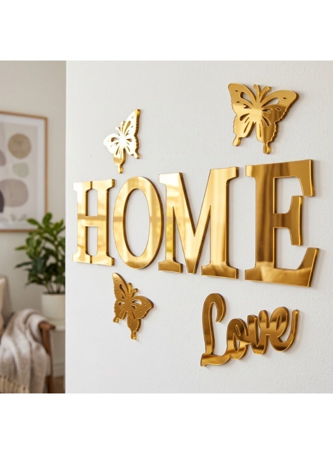 ديكور حائط دهبي اكريليك بعبارة HOME LOVE مع فراشات – تصميم عصري مجسم – لون دهبي لامع – سمك 6 ملم – لاصق دبل فيس جاهز للتثبيت – زينة حائط للمنزل والمطبخ عالي الجودة - Image 2