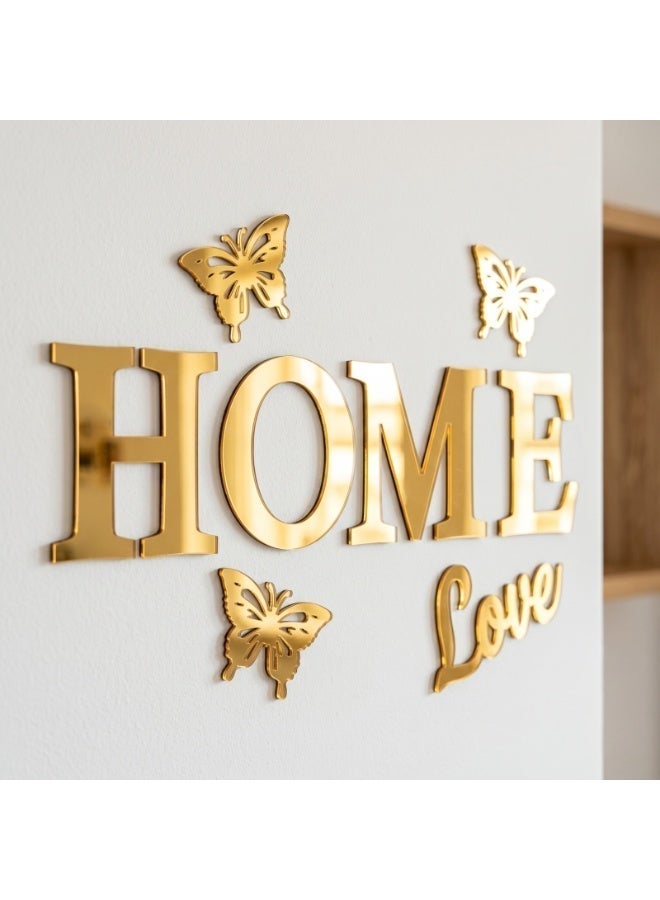 ديكور حائط دهبي اكريليك بعبارة HOME LOVE مع فراشات – تصميم عصري مجسم – لون دهبي لامع – سمك 6 ملم – لاصق دبل فيس جاهز للتثبيت – زينة حائط للمنزل والمطبخ عالي الجودة - Image 5