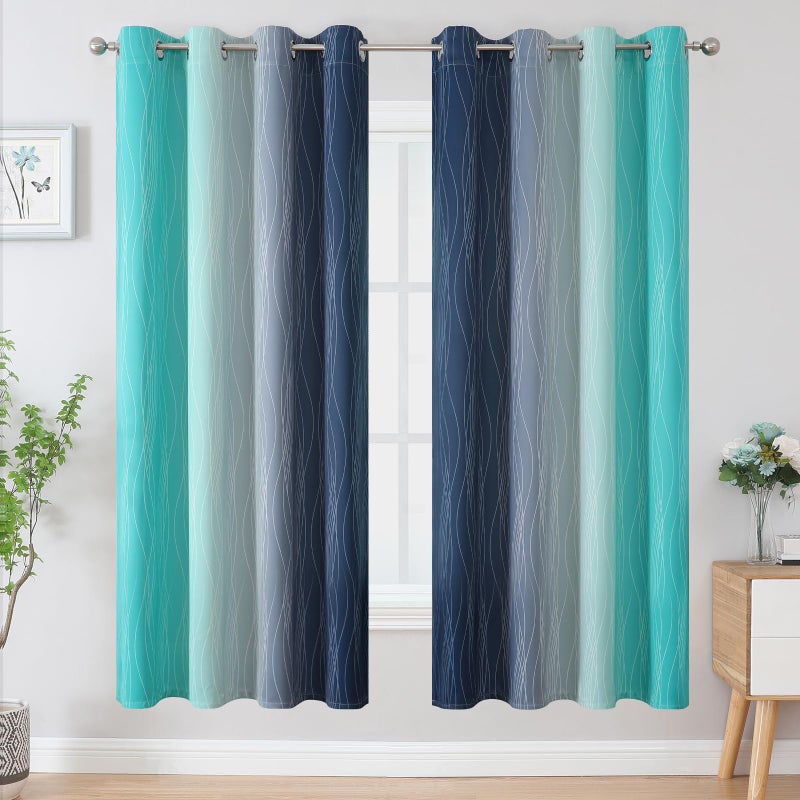 Estelar Textiler Navy Blue and Teal Blackout Curtains 72 Inch Length 2 Panels Set  Full Room Darkening Grommet Ombre Curtains for Bedroom  Thermal Insulated Light Blocking Gradient Drapes  52Wx72L - Image 2