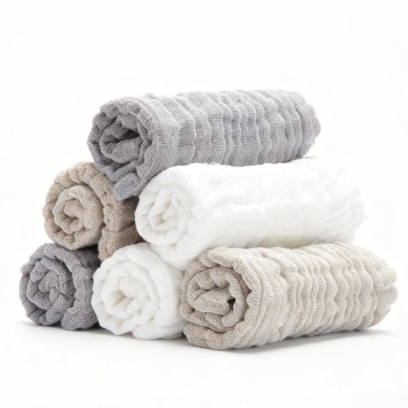 Bear Rocket Organic Muslin Baby Washcloths 6 Pack Baby Bath Face Towel 12x12 Inch Extra Absorbent and Soft Burp Cloth and Wash Cloths for Newborn-Infants On Sensitive Skin (White Grey Brown) - Image 1