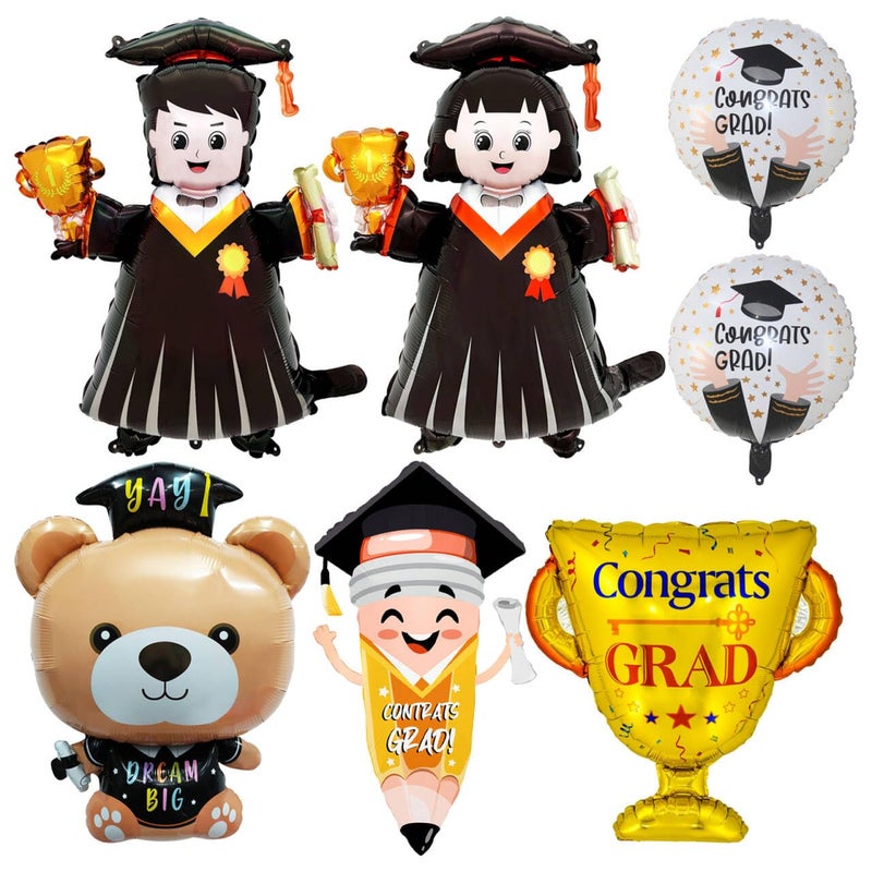 YiYou 7 Pcs 2026 Graduation Balloons Graduation Party Decorations Congrats Grad Mylar Foil Balloons Kindergarten High School College For Trophies Bear Pens Male And Female Students Party Supplies - Image 2