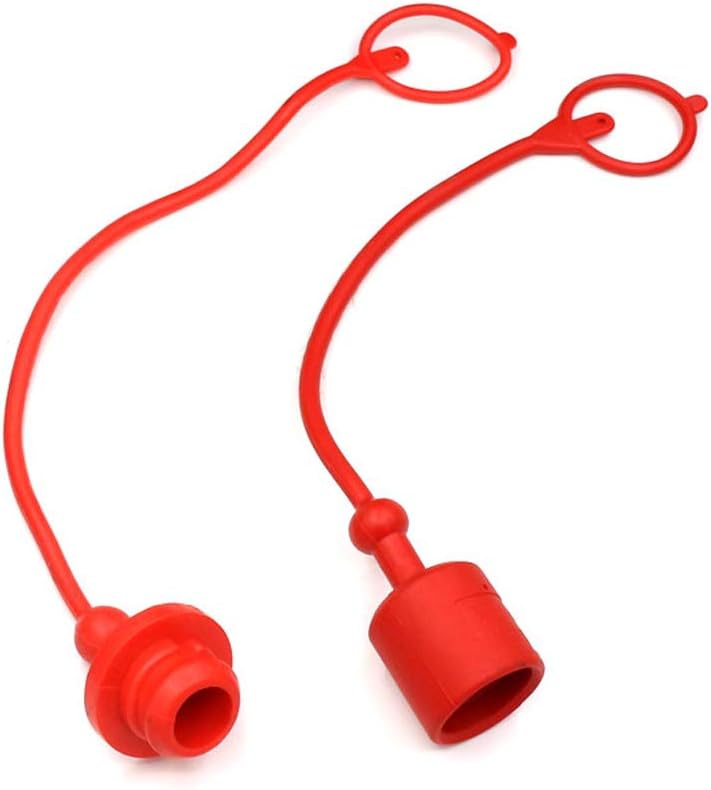 1/4 Hydraulic Coupler Dust Cap,ISO A Pioneer Style Male Female Hydraulic Quick Disconnects Port Plug Covers Fittings,Red Cap with Retention Ring Keeps Cap Attached to Hose