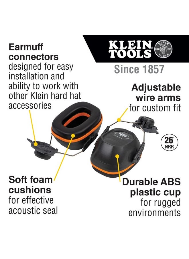 كلاين تولز واقيات أذن Klein Tools 60502 مع ملحق حماية كامل الحافة للخوذة الصلبة، 26 ديسيبل NRR، للإنشاءات والتصنيع والصيانة والنجارة  - Image 2