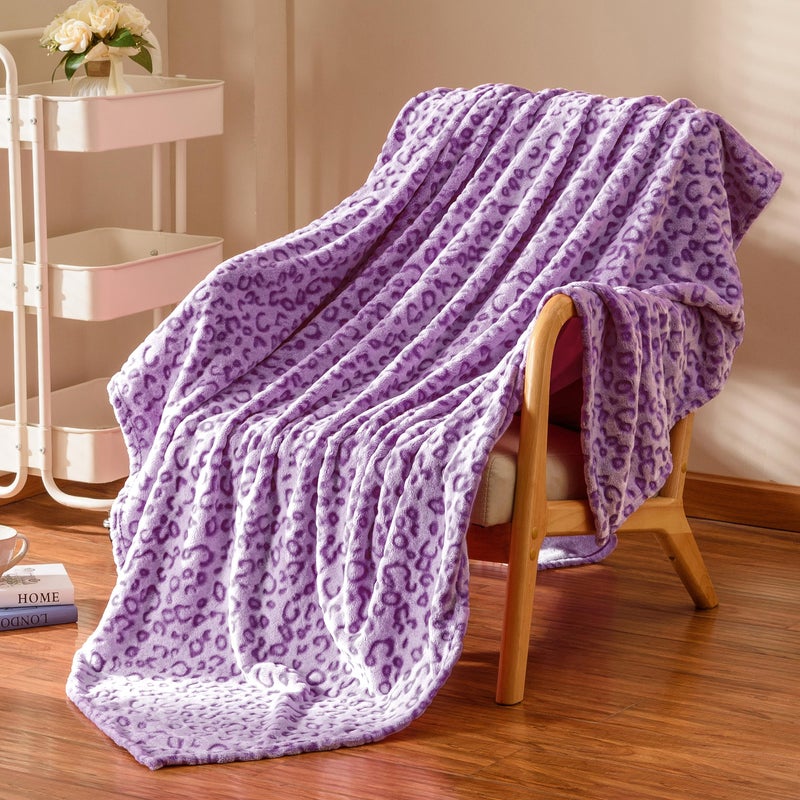 Excervent 3D Leopard Flannel Fleece Throw Blanket  280 GSM Lightweight Cheetah Blanket for Couch Sofa Bed  Super Soft Cozy Warm Blankets  50x40 inches  Puple - Image 1