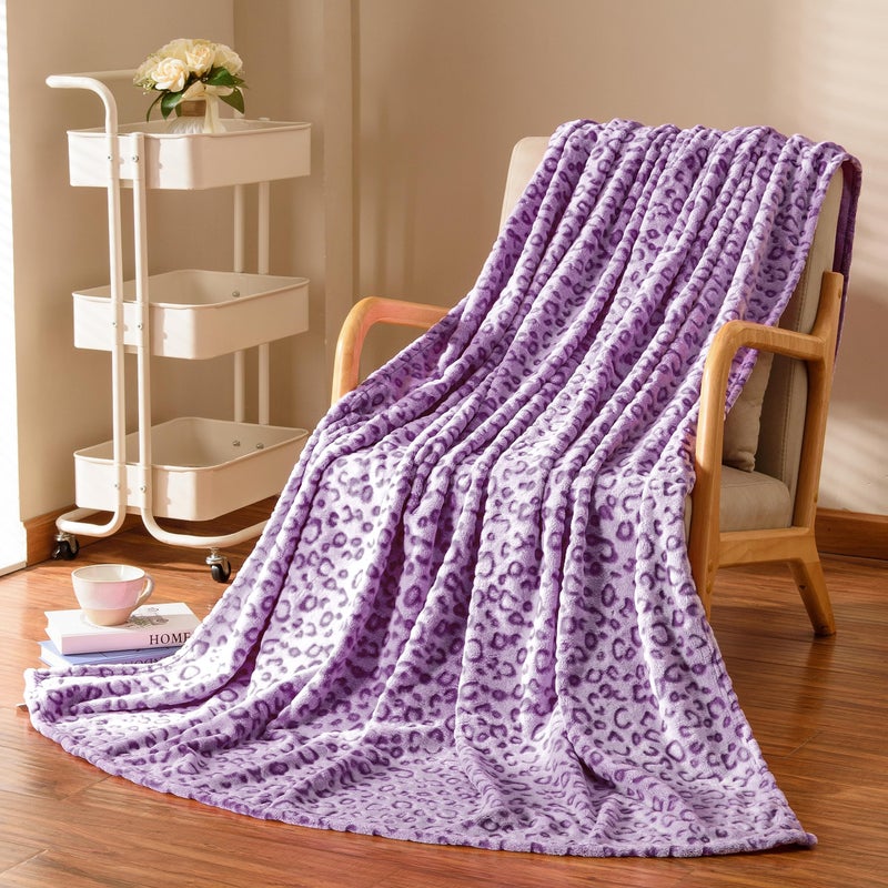 Excervent 3D Leopard Flannel Fleece Throw Blanket  280 GSM Lightweight Cheetah Blanket for Couch Sofa Bed  Super Soft Cozy Warm Blankets  50x40 inches  Puple - Image 2