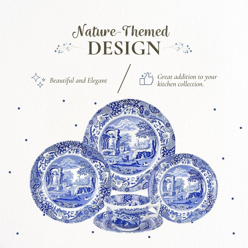 Spode Blue Italian 5-Piece Place Setting | Dinner Plate, Salad Plate, Bread & Butter Plate, Teacup and Saucer | Dishwasher Safe | Made in England from Fine Earthenware - Image 4