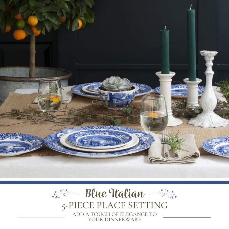 Spode Blue Italian 5-Piece Place Setting | Dinner Plate, Salad Plate, Bread & Butter Plate, Teacup and Saucer | Dishwasher Safe | Made in England from Fine Earthenware - Image 3