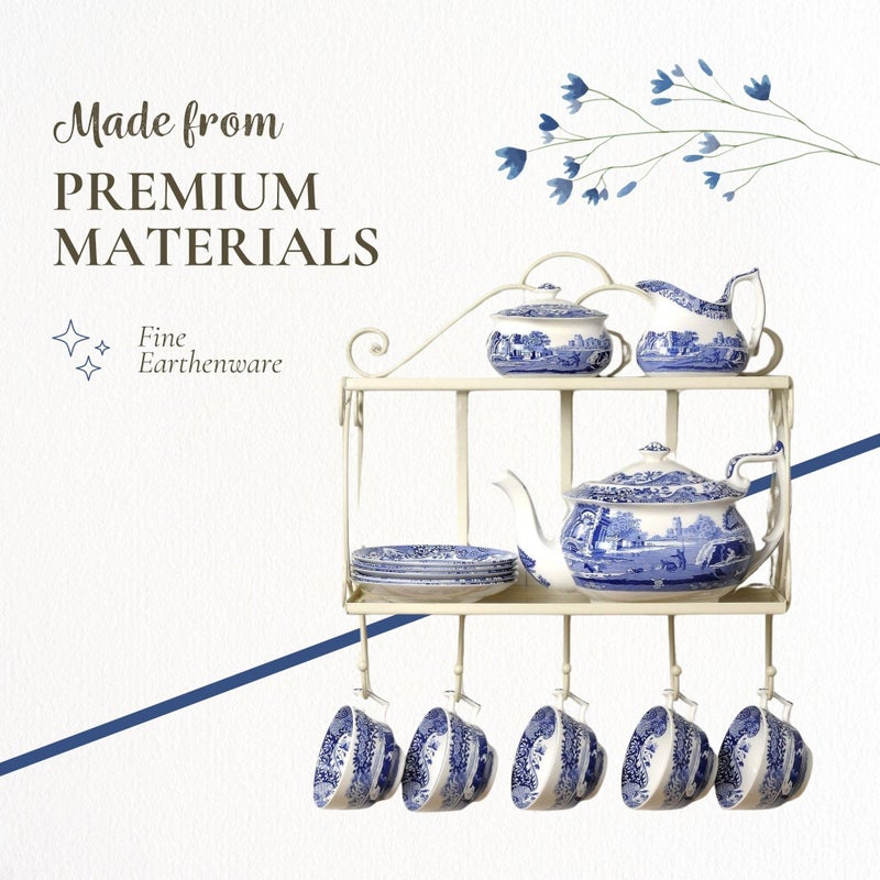 Spode Blue Italian 5-Piece Place Setting | Dinner Plate, Salad Plate, Bread & Butter Plate, Teacup and Saucer | Dishwasher Safe | Made in England from Fine Earthenware - Image 5