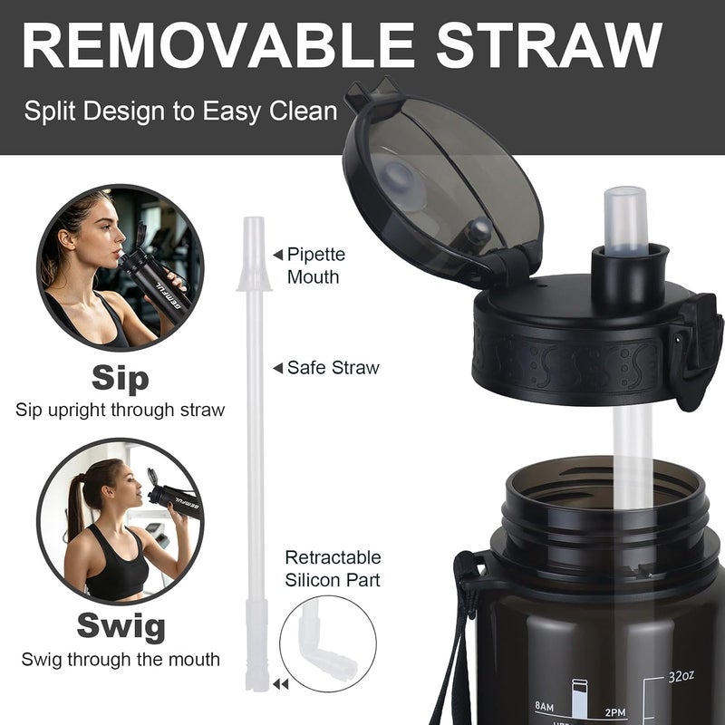 GEMFUL Water Bottle with Chug Cap Removable Straw Lightweight, Leakproof and BPA-Free for School Boys Girls - Image 2