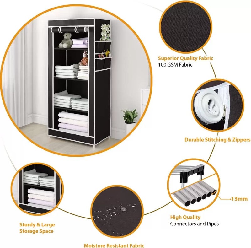 RAXON WORLD Aluminum Wardrobe Organizer For ClothesAlmirah For ClothesBedroom Organiser With 4 LayerBlack Diy - Image 2