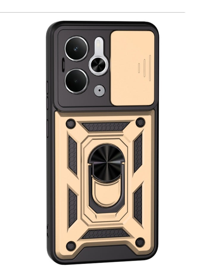 Case Cover Shockproof Protective Case with Camera Protection and Metal Ring Compatible with  Realme 14T / Realme 14 5G (Gold)