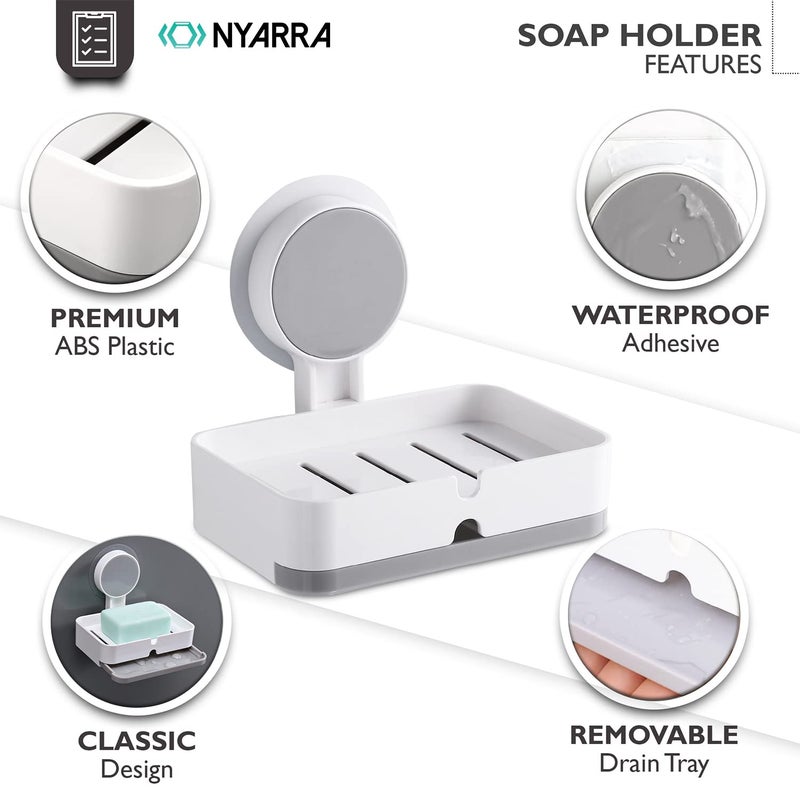 Nyarra Soap Holder for Bathroom, Non-Drill Wall Mount Magic Sticker Self Adhesive Soap Stand for Bathroom with Removable Drain Tray [NR-1348] acrylonitrile butadiene styrene abs - Image 2