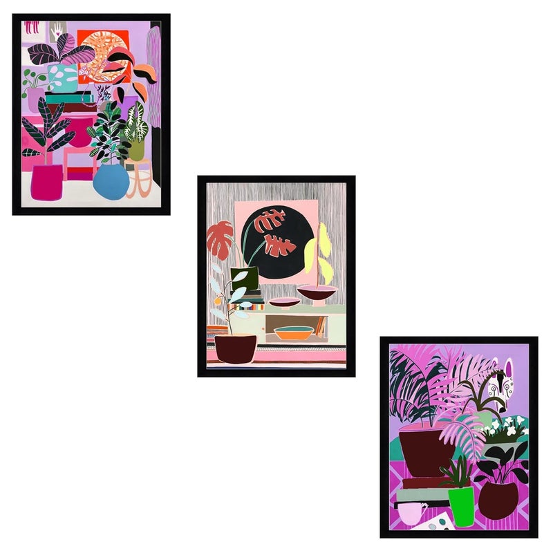 Indianara Abstract Modern Wall Art Prints Set of 3 Black Frames13 inch x 10 inch Each With Frame Pack of 3 Style 2
