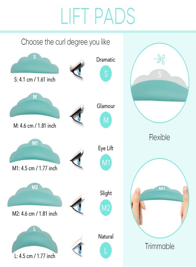 Libeauty Lash Lift Pads Small Soft Under Eye Pad Medium Eyelash Perm Silicone Rods Large Makeup Beauty Tool Set 5 Sizes 10 Pcs Total (green pads) - Image 3