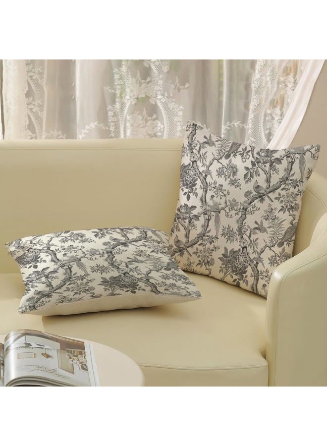 GOLIANDA Black Floral Bird Pillow Covers 18x18 Set of 2 Chinoiserie Throw Pillows Black Vintage Flowers Bird Decorative Pillow Cases Outdoor Chinoiserie Decor Farmhouse Cushion Case for Couch Sofa - Image 4