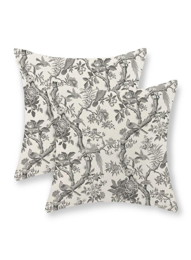 GOLIANDA Black Floral Bird Pillow Covers 18x18 Set of 2 Chinoiserie Throw Pillows Black Vintage Flowers Bird Decorative Pillow Cases Outdoor Chinoiserie Decor Farmhouse Cushion Case for Couch Sofa - Image 1