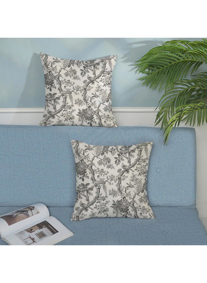 GOLIANDA Black Floral Bird Pillow Covers 18x18 Set of 2 Chinoiserie Throw Pillows Black Vintage Flowers Bird Decorative Pillow Cases Outdoor Chinoiserie Decor Farmhouse Cushion Case for Couch Sofa - Image 3