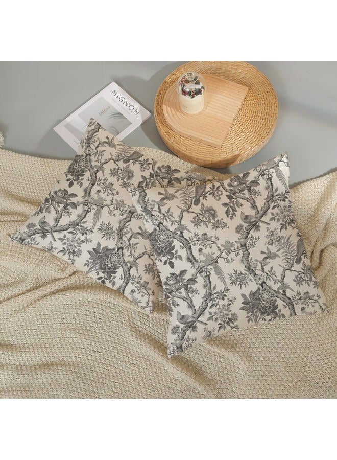 GOLIANDA Black Floral Bird Pillow Covers 18x18 Set of 2 Chinoiserie Throw Pillows Black Vintage Flowers Bird Decorative Pillow Cases Outdoor Chinoiserie Decor Farmhouse Cushion Case for Couch Sofa - Image 5