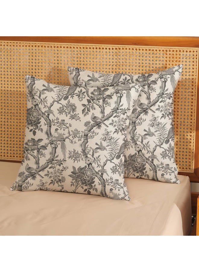 GOLIANDA Black Floral Bird Pillow Covers 18x18 Set of 2 Chinoiserie Throw Pillows Black Vintage Flowers Bird Decorative Pillow Cases Outdoor Chinoiserie Decor Farmhouse Cushion Case for Couch Sofa - Image 2