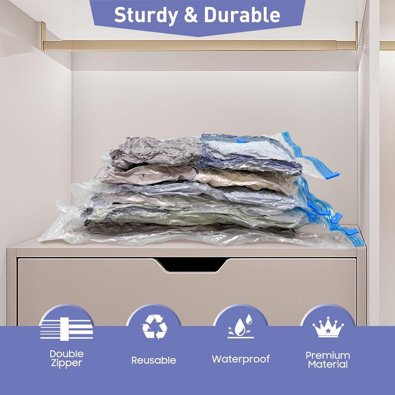 Dipoo 10 Pack Small Vacuum Storage Bags with Hand Pump, 80% Storage Space Saving, Sturdy Leak-Free Space Saver Vacuum Seal Bags for Clothing, Vacuum Compression Bags for Travel Lugggage - Image 3