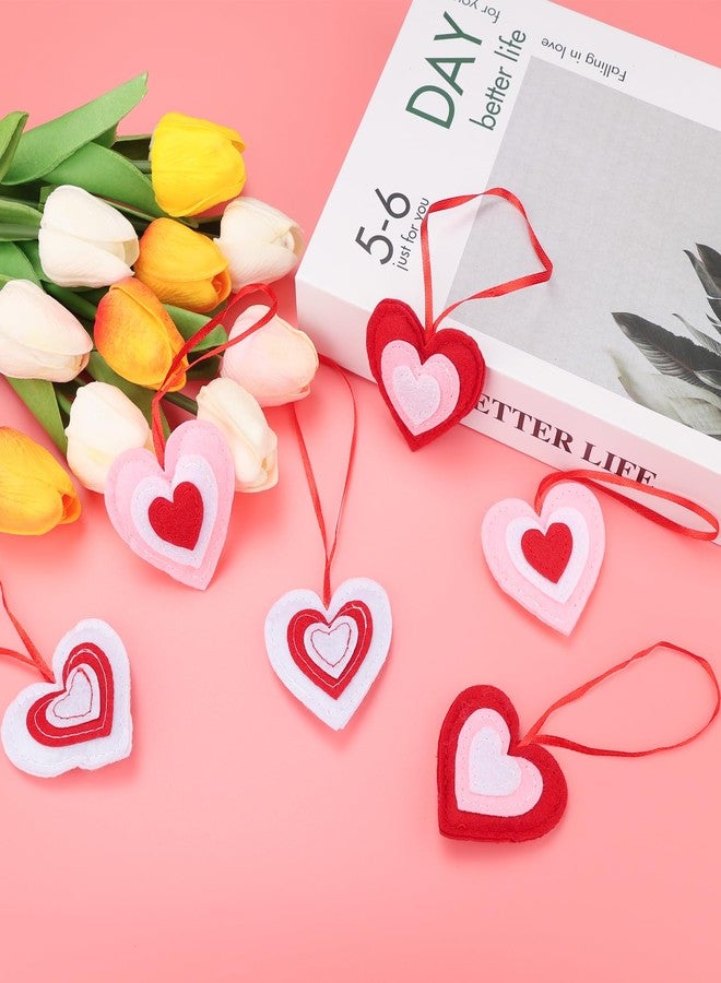 HSONAIGEE 24 Pieces Valentines Felt Heart Hanging Ornaments, Small Felt Baubles Heart Hanging Decorations for Valentines’ Day Home Wedding Party Decor - Image 2