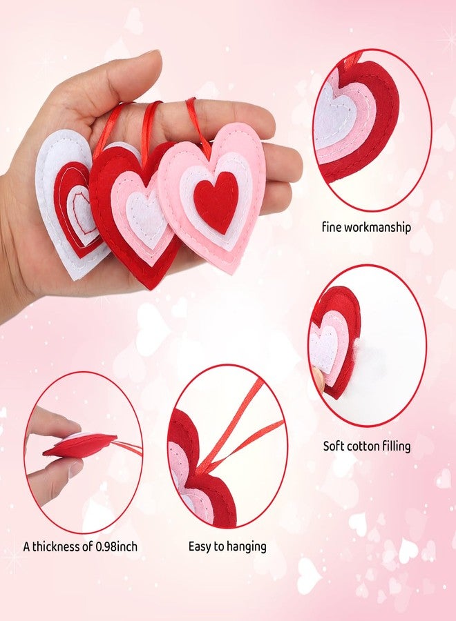 HSONAIGEE 24 Pieces Valentines Felt Heart Hanging Ornaments, Small Felt Baubles Heart Hanging Decorations for Valentines’ Day Home Wedding Party Decor - Image 3