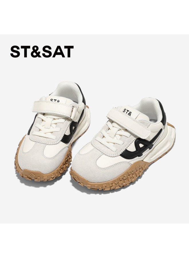 St&Sat Saay Kids Sports Shoes Girls German Training Shoes Autumn New Boys Durable Running Shoes Beige Black Size 33 - Image 2