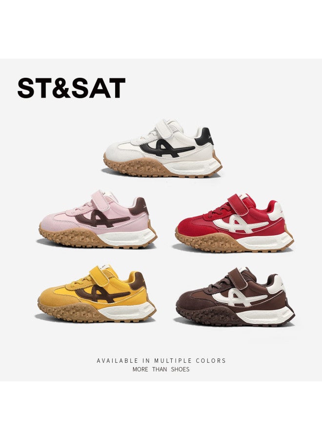 St&Sat Saay Kids Sports Shoes Girls German Training Shoes Autumn New Boys Durable Running Shoes Beige Black Size 33 - Image 4