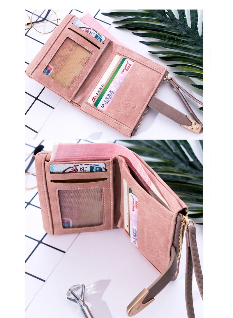 SYOSI محافظ للنساء Rfid صغيرة مدمجة ثنائية الطي محفظة نسائية معصم بسحاب للعملات المعدنية - Image 5