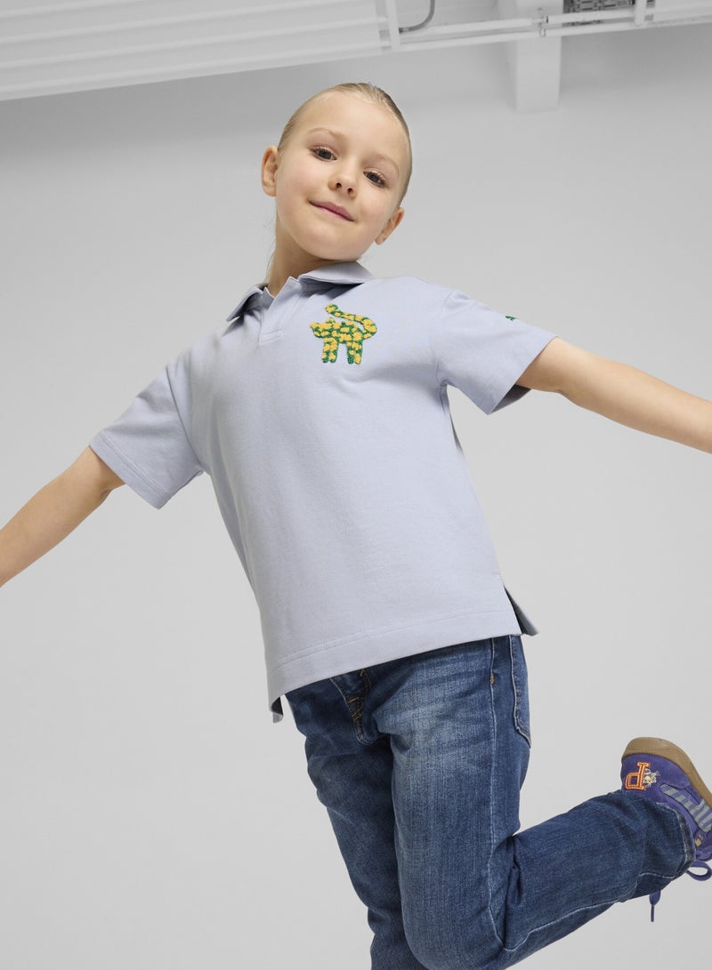 PUMA Cats Club Pique Boys Blue Polo Shirt - Image 1